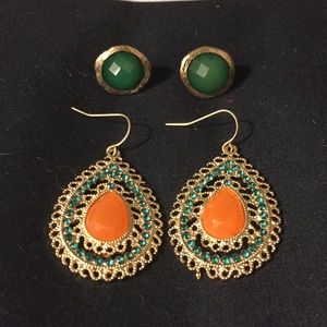 2-set of gold and gem earrings